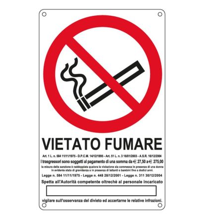 Cartello in alluminio Vietato fumare - F.to: 27x43 cm