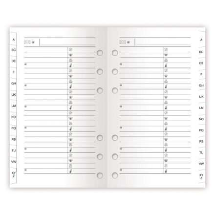 Rubrica alfabetica carta bianca + refill per agenda organizer - fogli - F.to 7,7x12,7 cm.