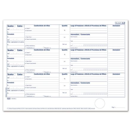 Registro Carico/Scarico rifiuti per DETENTORI (mod. A) - 206 pagine prenumerate - 21x29,7 cm