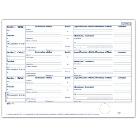 Registro Carico/Scarico rifiuti per DETENTORI (mod. A) - 400 pagine prenumerate - 21x29,7 cm