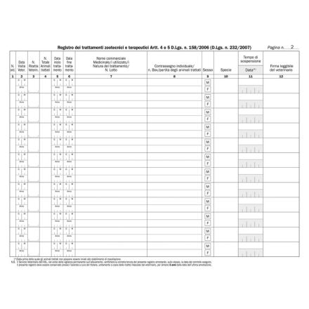 Registro somministrazione medicinali per trattamenti terapeutici/zootecnici (artt. 4 e 5), copertina “rosa” - 38 pagine prenumerate - 24x31,5 cm