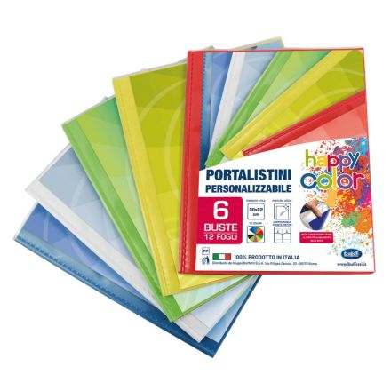 Portalistini personalizzabile Happy Color - polipropilene - 6 buste - colori assortiti
