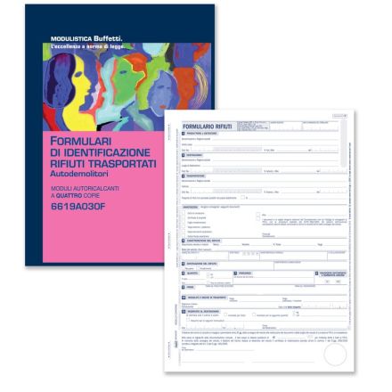 Formulario di identificazione rifiuti per autodemolitori - Blocco 25/25/25/25 fogli autoricalcante prenumerato - 29,7x21,5 cm