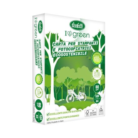 Conf. 5 risme carta per fotocopie Buffetti Green 100% riciclabile A4 - 21x29,7 cm - 80 g