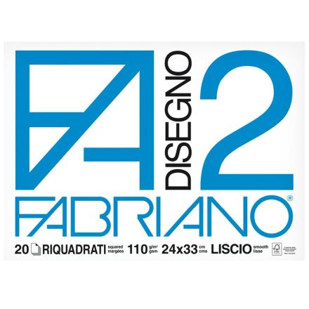 Album da disegno Fabriano Disegno 2 - a 4 angoli - 24x33 cm - liscio riquadrato - 20 fogli - 110 g