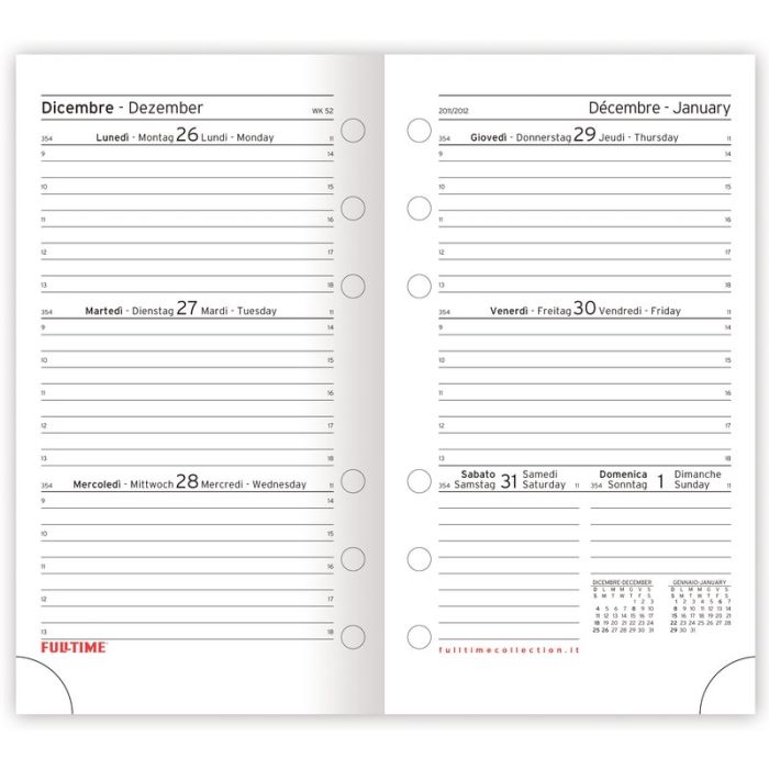 Refill organizer - Calendario settimanale - 2024 - carta bianca - formato  maxi - 22x28 cm