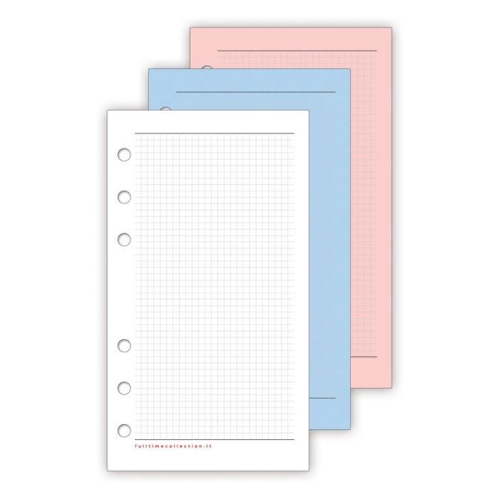 Refill agenda organizer ad anelli - Fogli a quadretti carta colorata -  formato piccolo - 7,7x12,7 cm