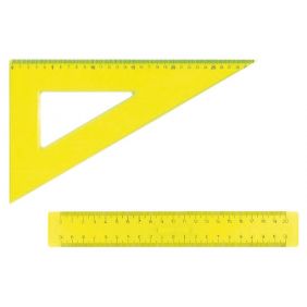 Squadra 45° in materiale plastico - 25 cm - colore giallo fluo