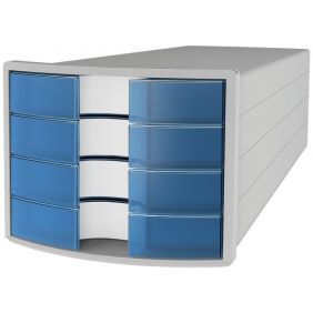 Cassettiera a 4 cassetti - grigio/cassetti blu trasparente