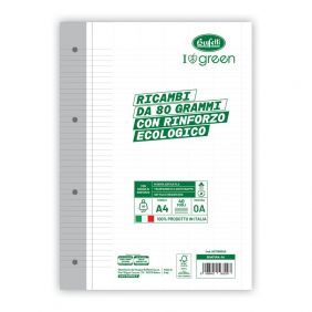 Ricambi rinforzati I love green - 80 g - banda ecologica - Rigatura A - Righe 1a e 2a elementare