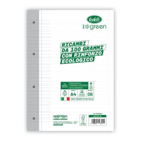 Ricambi rinforzati I love green - 100 g - banda ecologica - Rigatura B - Righe 3a elementare