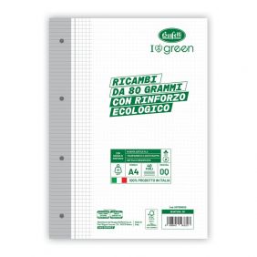 Ricambi rinforzati I love green - 80 g - banda ecologica - Rigatura Q - Quadretto elementari