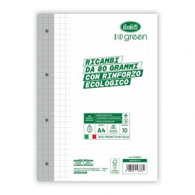 Ricambi rinforzati I love green - 80 g - banda ecologica - Rigatura 10M - Quadretto elementari