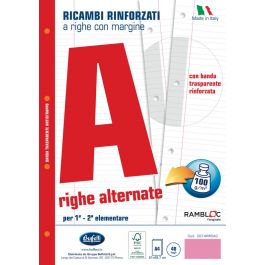 Ricambio Rinforzato Fogli Righe Margine Rig.A 100gr A4 - Conf.40